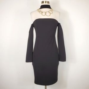 Bodycon Choker detached long sleeve black dress